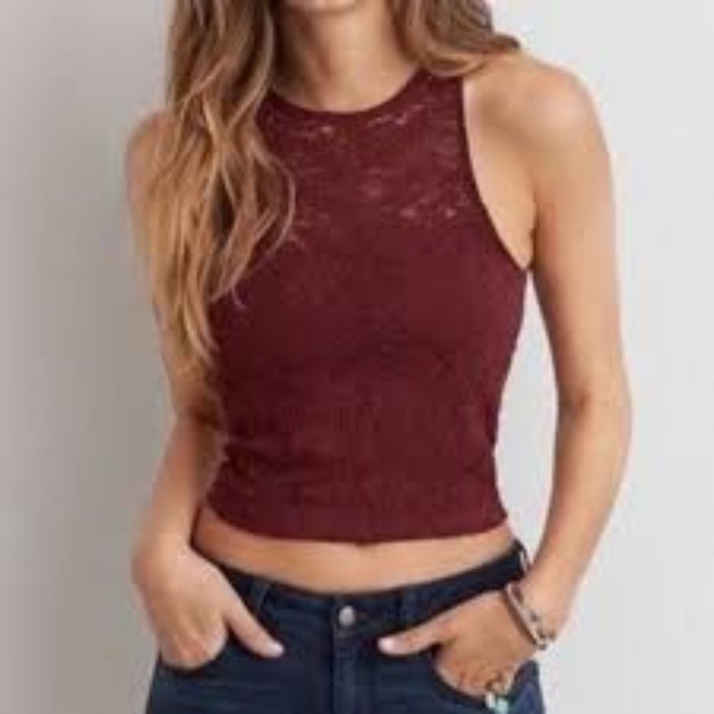 American Eagle Soft & Sexy Maroon Lace Crop Top